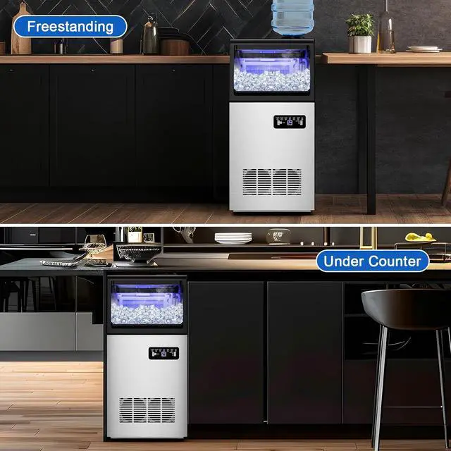 Alt view image 6 of 7 - 120LBS Undercounter Commercial Ice Maker, Freestanding Commercial Ice Machine, Built-in Ready Ice Maker Machine, 22LB Storage, Self-Cleaning, Dual Water (Tap/Bottled) for Bar, Restaurant, Office