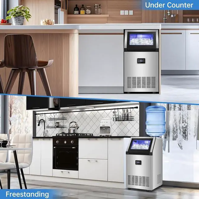 Alt view image 2 of 7 - 200LBS Undercounter Commercial Ice Maker, Under Counter Built-in Freestanding Commercial Ice Machine, Adjustable Ice Maker, Dual Water Ice Machine for Bar, Restaurant, Cafe, Hotel