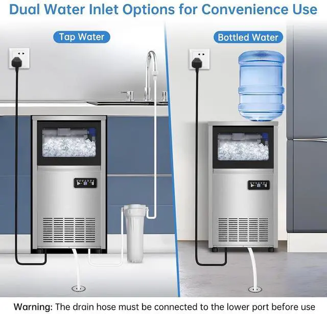 Alt view image 5 of 7 - 150LBS Undercounter Commercial Ice Maker, Freestanding Built-in Commercial Ice Machine, Adjustable Ice Maker, Dual Water Ice Machine, Self-Cleaningfor Bar, Restaurant, Cafe, Office, Home, Party