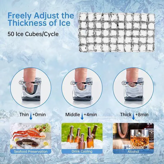 Alt view image 3 of 7 - 150LBS Undercounter Commercial Ice Maker, Freestanding Built-in Commercial Ice Machine, Adjustable Ice Maker, Dual Water Ice Machine, Self-Cleaningfor Bar, Restaurant, Cafe, Office, Home, Party
