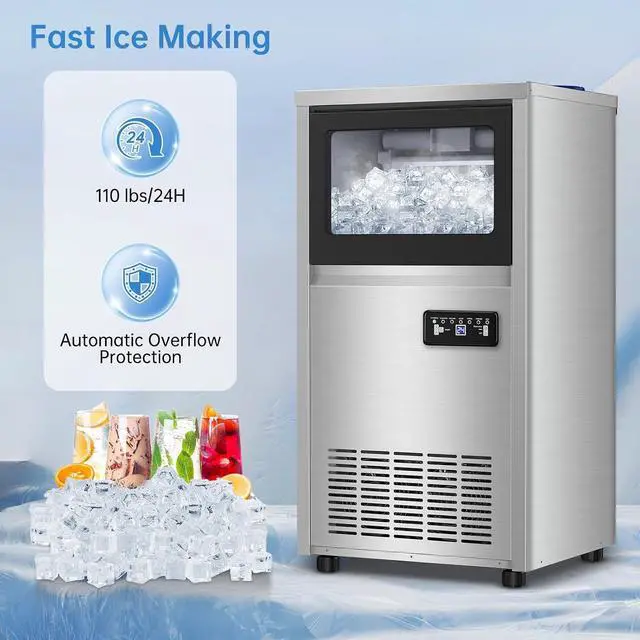 Alt view image 6 of 7 - 150LBS Undercounter Commercial Ice Maker, Freestanding Built-in Commercial Ice Machine, Adjustable Ice Maker, Dual Water Ice Machine, Self-Cleaningfor Bar, Restaurant, Cafe, Office, Home, Party