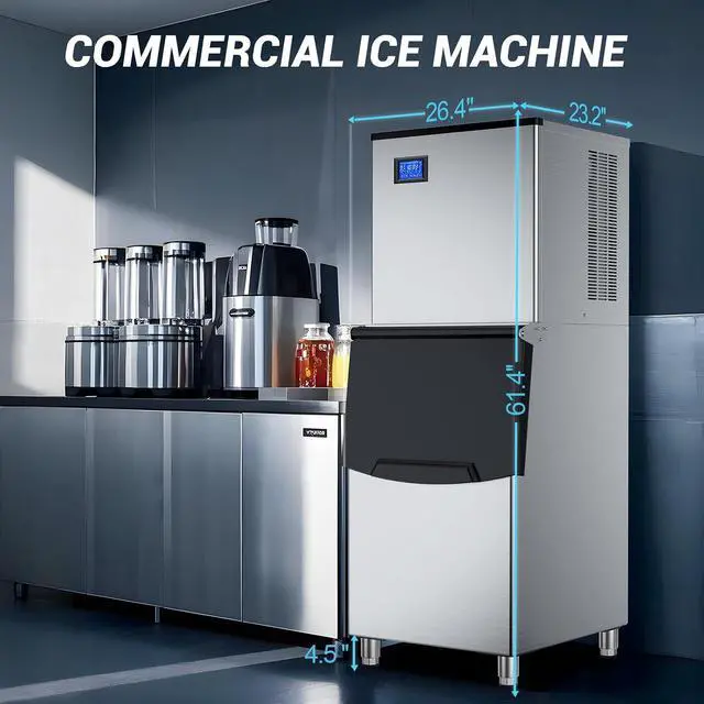 Alt view image 7 of 7 - Commercial Ice Maker 600 Lbs/24H Ice Machine Large Capacity Stainless Steel, 182 Ice Trays Industrial Ice Machine, 350 Lbs Storage Commercial Ice Maker Machine Freestanding, Cube Ice Maker Commercial