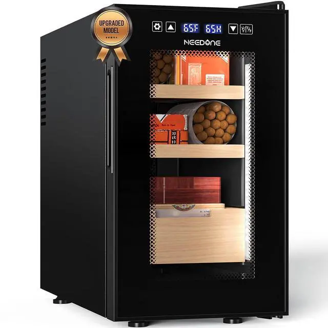 Main image of 23L Pro 1S Electric Cigar Humidor, Smart Humidity & Temp Quiet Control, Holds 150 Counts, Thermostatic Cabinet w/Spanish Cedar Wood Shelves & Drawer, Digital Hygrometer, Gifts for Men