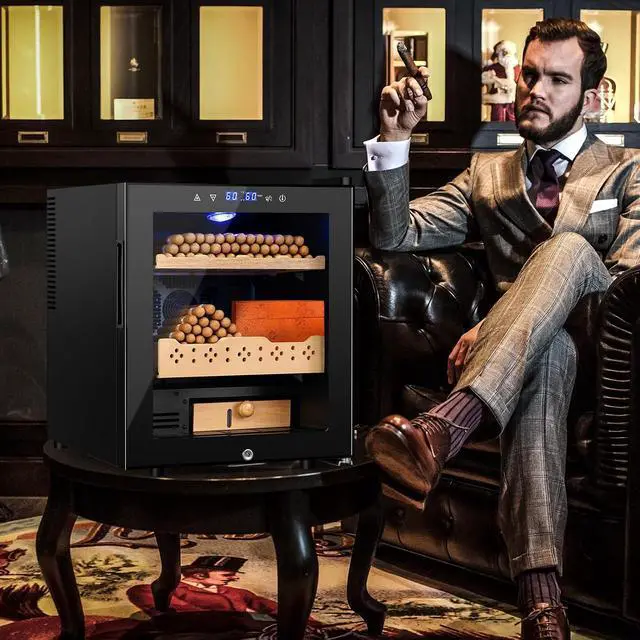 Alt view image 7 of 7 - Electric Humidor for Cigars, 50L 300 Counts Large Capacity, Thermostatic Electric Cigar Cooler Cabinet with Spanish Cedar Wood Shelves, Digital LED Screen, Smart Humidity & Temp Control, Gifts for Men