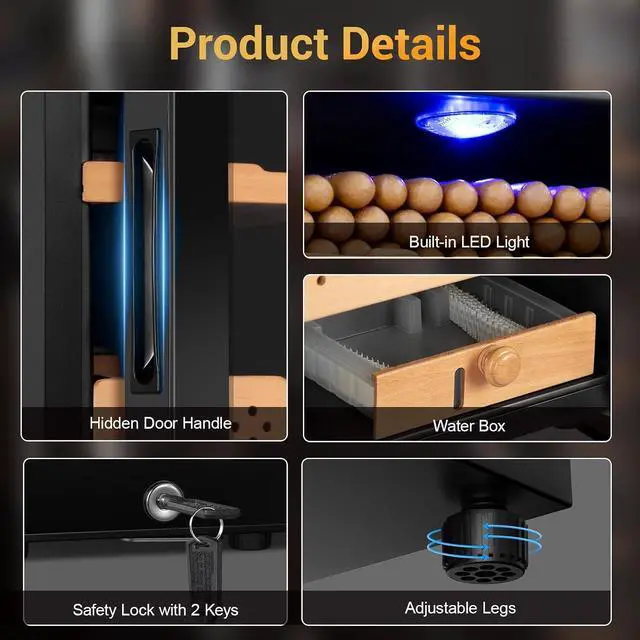 Alt view image 6 of 7 - Electric Humidor for Cigars, 50L 300 Counts Large Capacity, Thermostatic Electric Cigar Cooler Cabinet with Spanish Cedar Wood Shelves, Digital LED Screen, Smart Humidity & Temp Control, Gifts for Men