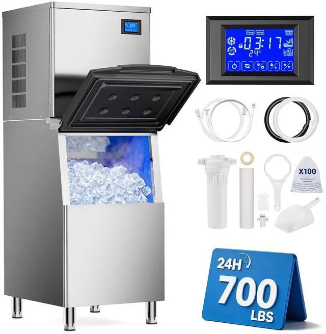 Main image of Commercial Ice Maker Machine, 700Lbs/24H with 500LBS Ice Bin Commercial Ice Machine, ETL Approval Industrial Ice Machine, Stainless Steel Self-Cleaning for Bar Restaurant Hotel