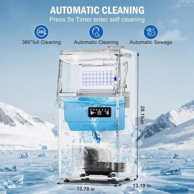 Alt view image 7 of 7 - 110LBS Undercounter Commercial Ice Maker, Freestanding Built-in Commercial Ice Machine, Adjustable Ice Maker, Dual Water Ice Machine, Self-Cleaning Ice Maker for Bar, Restaurant, Cafe