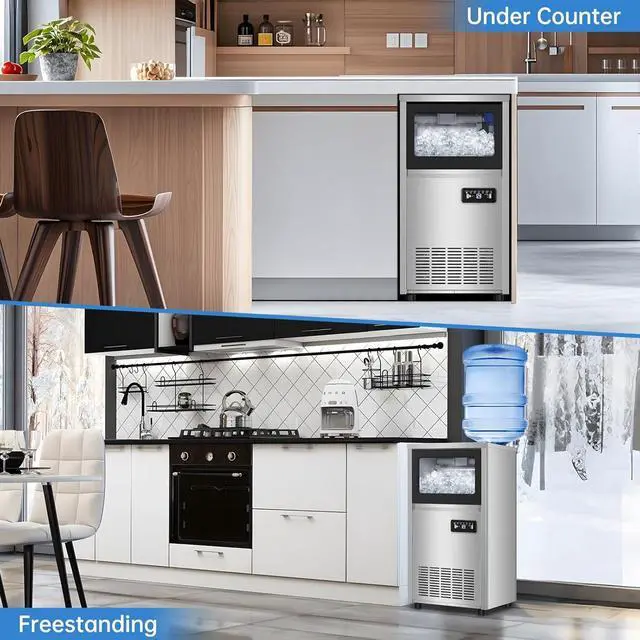 Alt view image 5 of 7 - 150LBS Undercounter Commercial Ice Maker, Freestanding Built-in Commercial Ice Machine, Adjustable Ice Maker, Dual Water Ice Machine, Self-Cleaningfor Bar, Restaurant, Cafe, Office, Home, Party