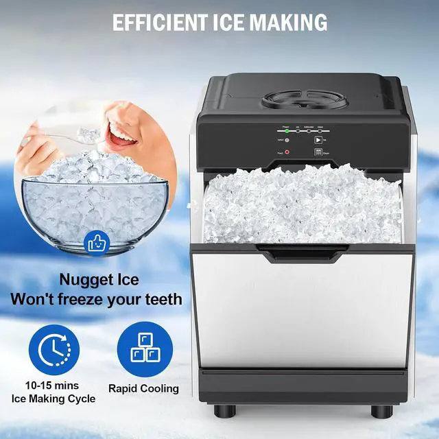 Alt view image 3 of 7 - Nugget Ice Maker Countertop, 65 LBS/Day with 15 LBS Storage Bin, Freestanding/Countertop Ice Maker Machine Stainless Steel, Soft Chewable Pellet Ice Machine for Home Bar Kitchen Office, Self-Cleaning