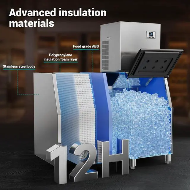 Alt view image 3 of 6 - Commercial Ice Maker Machine, 680Lbs/24h with 560LBS Ice Bin Commercial Ice Machine, ETL Approval Industrial Ice Machine, Stainless Steel Self-Cleaning for Bar Restaurant Hotel