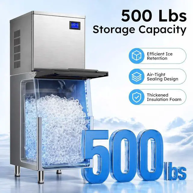 Alt view image 3 of 7 - Commercial Ice Maker Machine, 700Lbs/24H with 500LBS Ice Bin Commercial Ice Machine, ETL Approval Industrial Ice Machine, Stainless Steel Self-Cleaning for Bar Restaurant Hotel