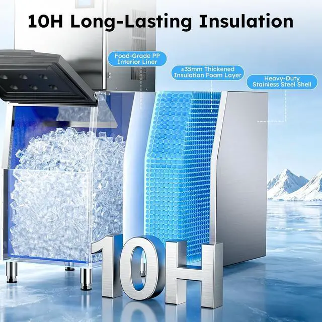 Alt view image 4 of 7 - Commercial Ice Maker Machine, 700Lbs/24H with 500LBS Ice Bin Commercial Ice Machine, ETL Approval Industrial Ice Machine, Stainless Steel Self-Cleaning for Bar Restaurant Hotel