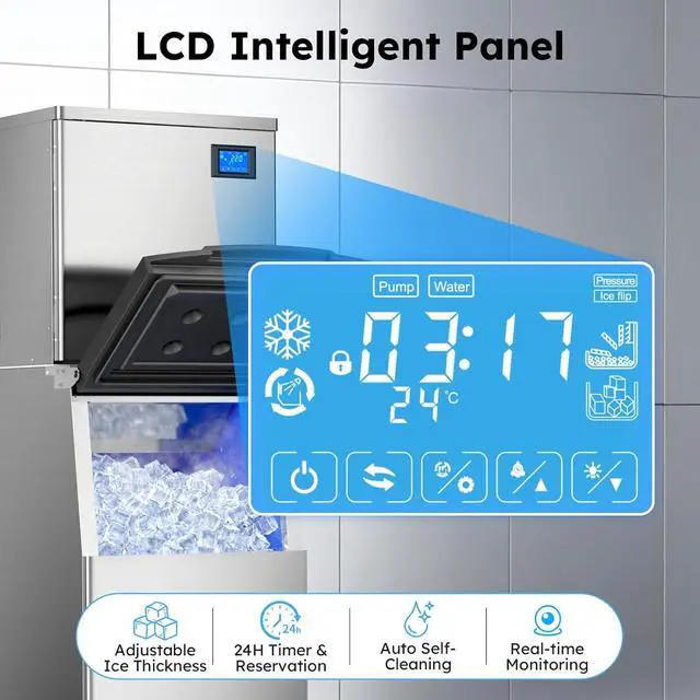 Alt view image 5 of 7 - Commercial Ice Maker Machine, 700Lbs/24H with 500LBS Ice Bin Commercial Ice Machine, ETL Approval Industrial Ice Machine, Stainless Steel Self-Cleaning for Bar Restaurant Hotel