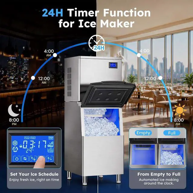 Alt view image 7 of 7 - Commercial Ice Maker Machine, 700Lbs/24H with 500LBS Ice Bin Commercial Ice Machine, ETL Approval Industrial Ice Machine, Stainless Steel Self-Cleaning for Bar Restaurant Hotel