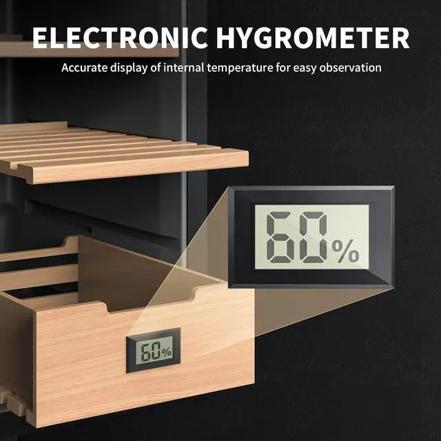 Alt view image 6 of 7 - Electric Cigar Humidor 23L with Heating and Cooling Quiet Control System, Thermostatic Cabinet Humidor Box for 150 Counts, Spanish Cedar Wood Shelves & Drawer, Digital Hygrometer, Gift for Men