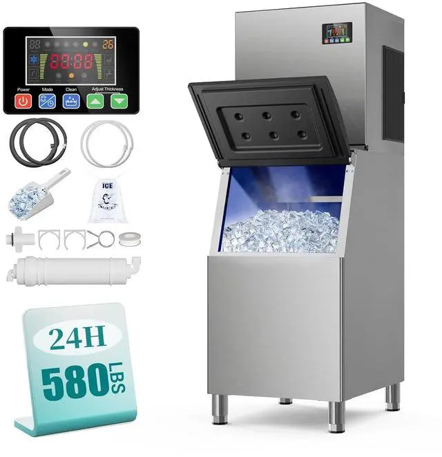 Main image of Commercial Ice Maker Machine 580Lbs/24H with 400LBS Storage Bin,Self Cleaning Stainless Steel Industrial Ice Machine, Ice Ready in 5-15min, Perfect for Bar/Cafe/Restaurant/Business,Silver