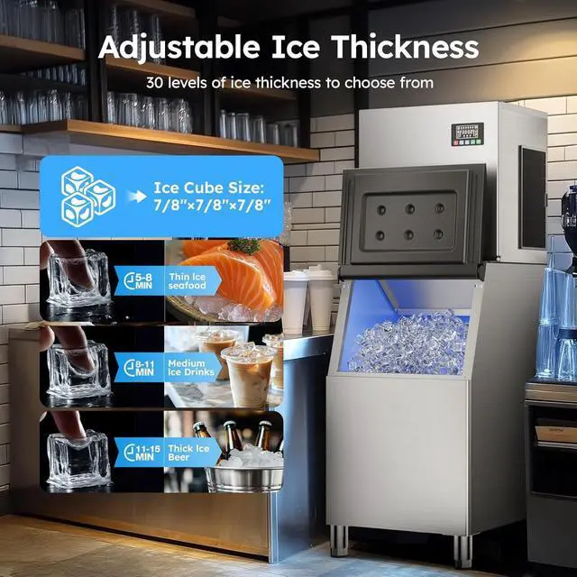 Alt view image 4 of 7 - Commercial Ice Maker Machine 580Lbs/24H with 400LBS Storage Bin,Self Cleaning Stainless Steel Industrial Ice Machine, Ice Ready in 5-15min, Perfect for Bar/Cafe/Restaurant/Business,Silver