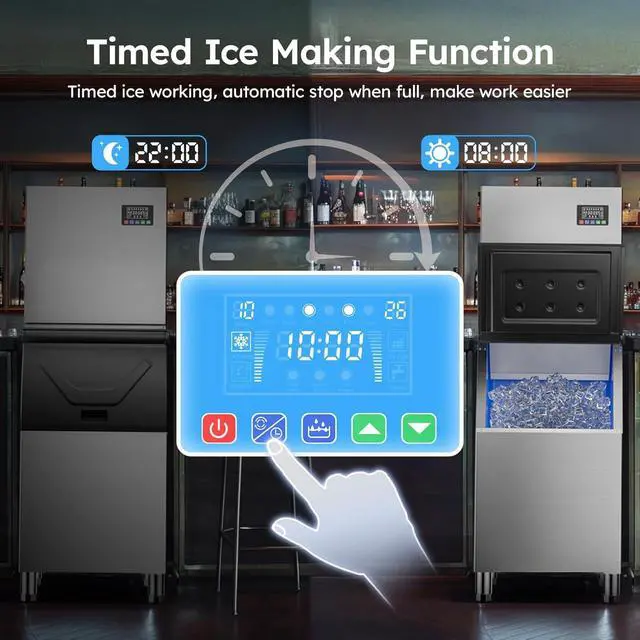 Alt view image 5 of 7 - Commercial Ice Maker Machine 580Lbs/24H with 400LBS Storage Bin,Self Cleaning Stainless Steel Industrial Ice Machine, Ice Ready in 5-15min, Perfect for Bar/Cafe/Restaurant/Business,Silver