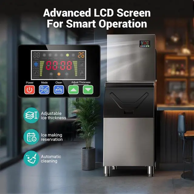 Alt view image 6 of 7 - Commercial Ice Maker Machine 580Lbs/24H with 400LBS Storage Bin,Self Cleaning Stainless Steel Industrial Ice Machine, Ice Ready in 5-15min, Perfect for Bar/Cafe/Restaurant/Business,Silver