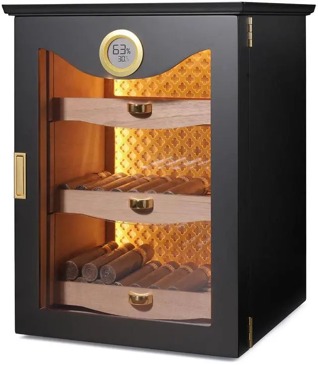 Main image of LED Cigar Humidor Cabinet, Peruvian Spanish Cedar, Precision Hygrometer, Elegant and Gorgeous Design - Exceptional Gift for Fathers, Husbands, Gentlemen Friends, and Cigar Enthusiasts