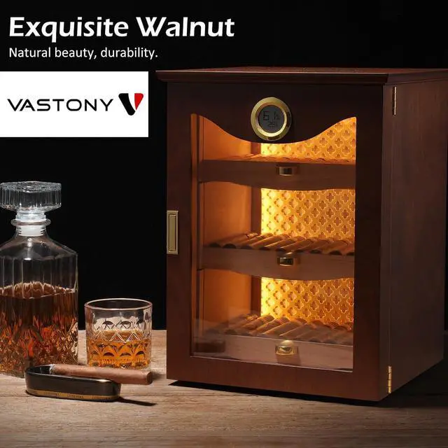 Alt view image 6 of 7 - LED Cigar Humidor Cabinet, Peruvian Spanish Cedar, Precision Hygrometer, Elegant and Gorgeous Design - Exceptional Gift for Fathers, Husbands, Gentlemen Friends, and Cigar Enthusiasts
