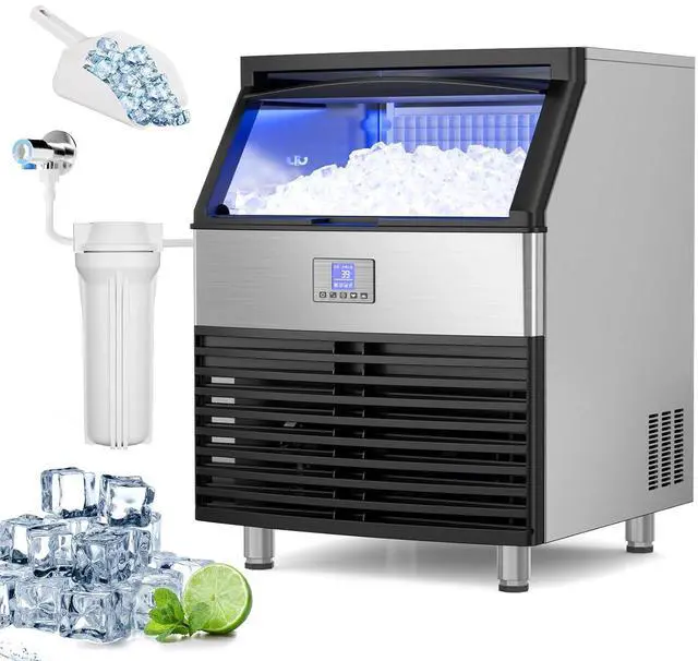 Main image of Commercial Ice Maker Machine, 450LBS/24H Under Counter Ice Maker, 8-15 Minutes Ice Making, with 120 LBS Storage Bin, Stainless Steel Freestanding Commercial Ice Machine for Home Bar Cafe Office