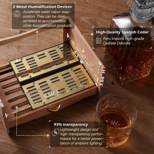Alt view image 4 of 7 - LED Cigar Humidor Cabinet, Peruvian Spanish Cedar, Precision Hygrometer, Elegant and Gorgeous Design - Exceptional Gift for Fathers, Husbands, Gentlemen Friends, and Cigar Enthusiasts