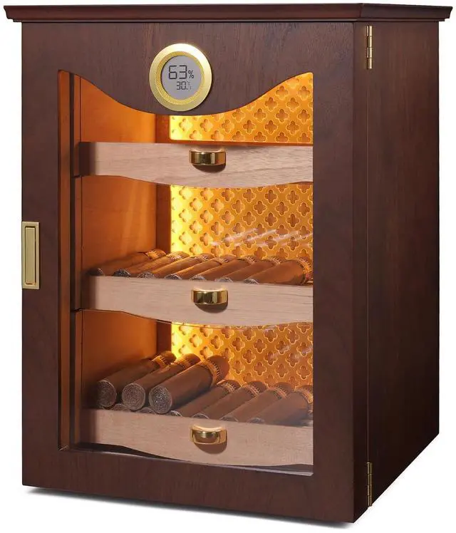 Main image of LED Cigar Humidor Cabinet, Peruvian Spanish Cedar, Precision Hygrometer, Elegant and Gorgeous Design - Exceptional Gift for Fathers, Husbands, Gentlemen Friends, and Cigar Enthusiasts