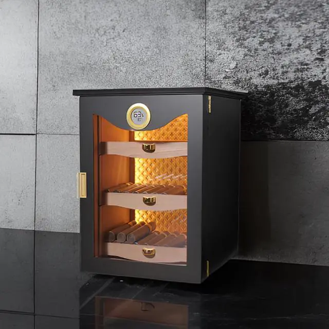 Alt view image 7 of 7 - LED Cigar Humidor Cabinet, Peruvian Spanish Cedar, Precision Hygrometer, Elegant and Gorgeous Design - Exceptional Gift for Fathers, Husbands, Gentlemen Friends, and Cigar Enthusiasts