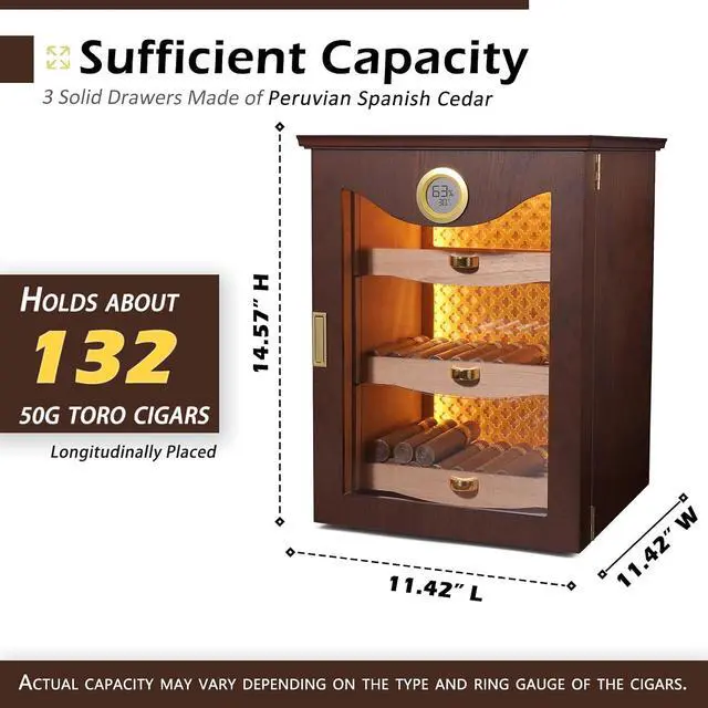 Alt view image 3 of 7 - LED Cigar Humidor Cabinet, Peruvian Spanish Cedar, Precision Hygrometer, Elegant and Gorgeous Design - Exceptional Gift for Fathers, Husbands, Gentlemen Friends, and Cigar Enthusiasts