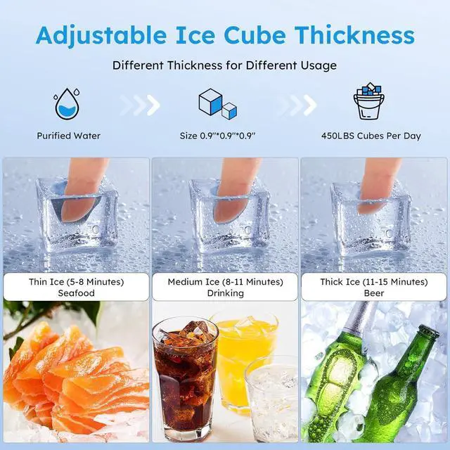 Alt view image 4 of 7 - Commercial Ice Machine, 450Lbs/24H Under Counter Ice Machine, Upgrade Compressor 120LBS Storage Bin, Stainless Freestanding Commercial Ice Maker for Home Bar Cafe Office, with Water Filter and Scoop