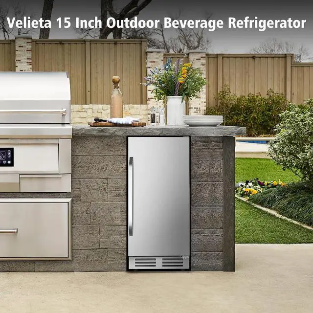 Alt view image 2 of 7 - 15 Inch Outdoor Beverage Refrigerator Cooler,Stainless Steel 127 Cans Beverage Fridge with French Door Under Counter Built-in or Freestanding, Perfect for Beer, Cola