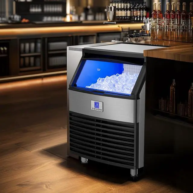 Alt view image 2 of 7 - Commercial Ice Maker Machine, 450LBS/24H Under Counter Ice Maker with 120 LBS Storage Bin, 8-15 Minutes Ice Making, Stainless Steel Freestanding Commercial Ice Machine for Home Bar Cafe Office