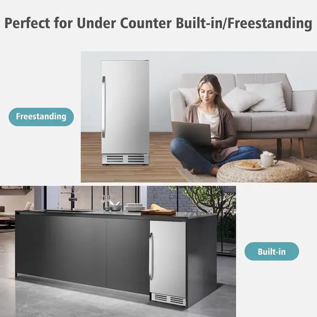 Alt view image 3 of 7 - 15 Inch Outdoor Beverage Refrigerator Cooler,Stainless Steel 127 Cans Beverage Fridge with French Door Under Counter Built-in or Freestanding, Perfect for Beer, Cola