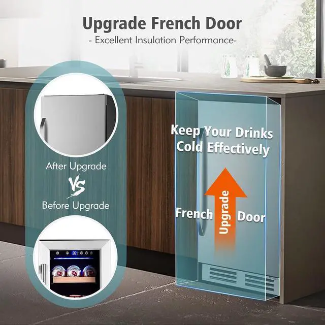 Alt view image 4 of 7 - 15 Inch Outdoor Beverage Refrigerator Cooler,Stainless Steel 127 Cans Beverage Fridge with French Door Under Counter Built-in or Freestanding, Perfect for Beer, Cola