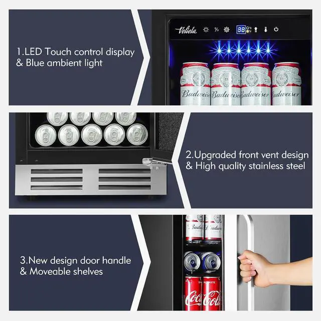 Alt view image 6 of 7 - 15 Inch Outdoor Beverage Refrigerator Cooler,Stainless Steel 127 Cans Beverage Fridge with French Door Under Counter Built-in or Freestanding, Perfect for Beer, Cola