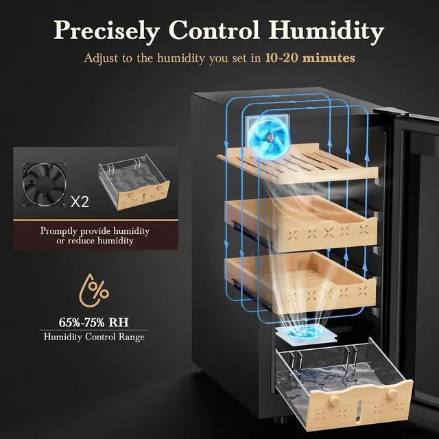 Alt view image 2 of 7 - 85L Electric Cigar Humidor,700 Counts Large Capacity,Intelligent Temperature & Humidity Control,Spanish Cedar Wood Drawer,Digital LED Display,Stainless Steel Lockable Cabinet, black