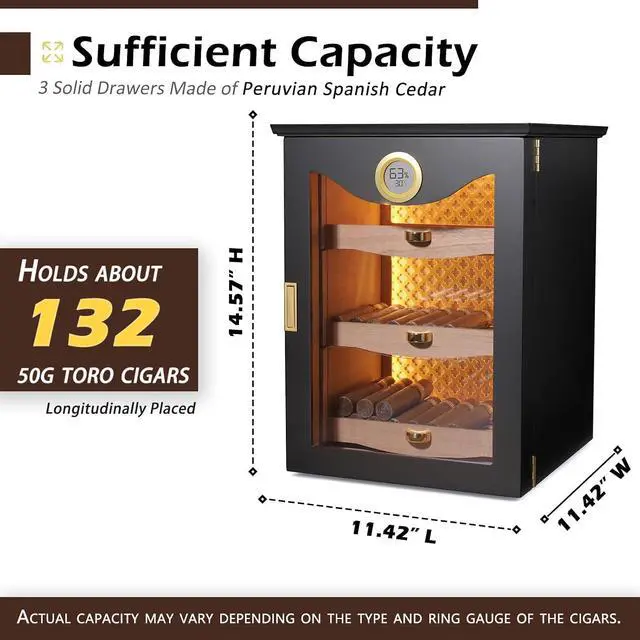 Alt view image 3 of 7 - LED Cigar Humidor Cabinet, Peruvian Spanish Cedar, Precision Hygrometer, Elegant and Gorgeous Design - Exceptional Gift for Fathers, Husbands, Gentlemen Friends, and Cigar Enthusiasts