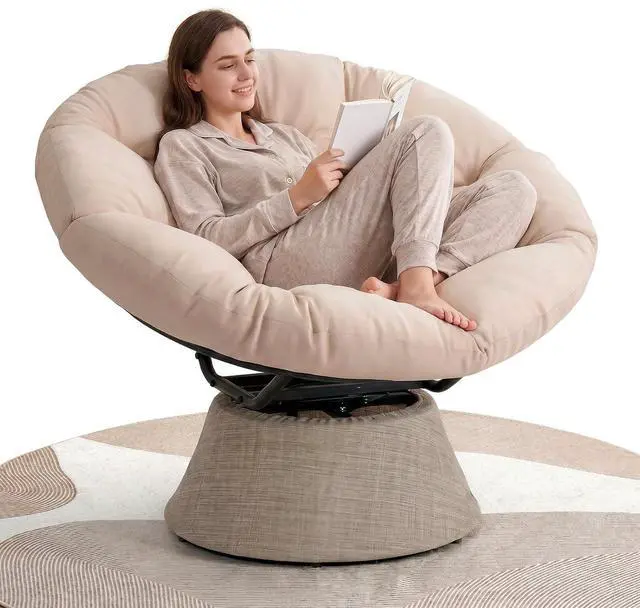 Main image of 2026 Upgraded 43 Papasan Chair with Non-Slip Cushion Anchor, Swivel Lounge Chair with Reinforced Steel Frame for Indoor/Outdoor, Comfortable Reading Chair for Living Room, Patio, Porch, Beige