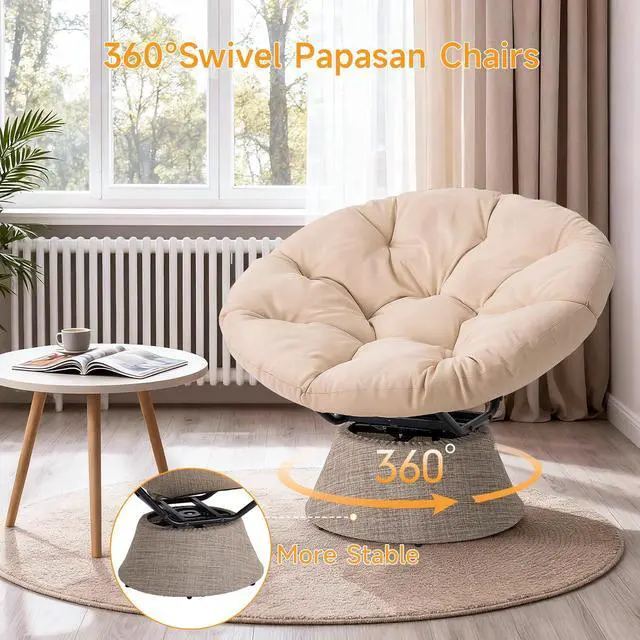 Alt view image 4 of 7 - 2026 Upgraded 43 Papasan Chair with Non-Slip Cushion Anchor, Swivel Lounge Chair with Reinforced Steel Frame for Indoor/Outdoor, Comfortable Reading Chair for Living Room, Patio, Porch, Beige