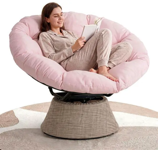 Main image of 2026 Upgraded 43 Papasan Chair with Non-Slip Cushion Anchor, Swivel Lounge Chair with Reinforced Steel Frame for Indoor/Outdoor, Comfortable Reading Chair for Living Room, Patio, Porch, Pink