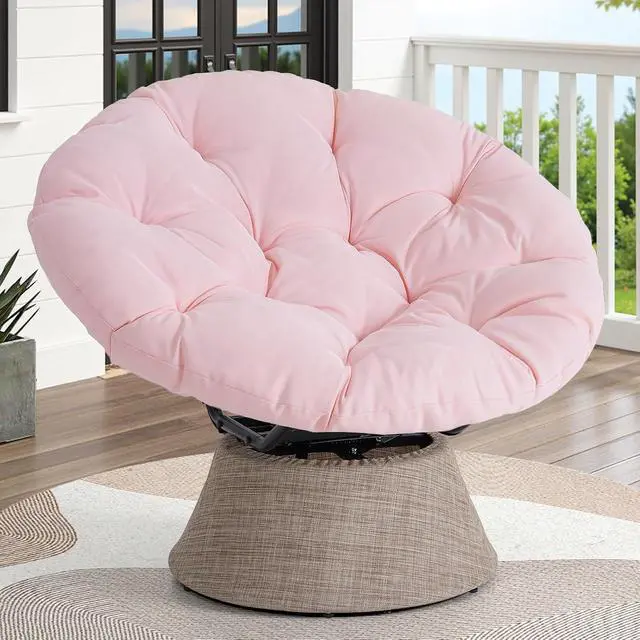 Alt view image 2 of 7 - 2026 Upgraded 43 Papasan Chair with Non-Slip Cushion Anchor, Swivel Lounge Chair with Reinforced Steel Frame for Indoor/Outdoor, Comfortable Reading Chair for Living Room, Patio, Porch, Pink