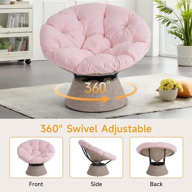Alt view image 4 of 7 - 2026 Upgraded 43 Papasan Chair with Non-Slip Cushion Anchor, Swivel Lounge Chair with Reinforced Steel Frame for Indoor/Outdoor, Comfortable Reading Chair for Living Room, Patio, Porch, Pink