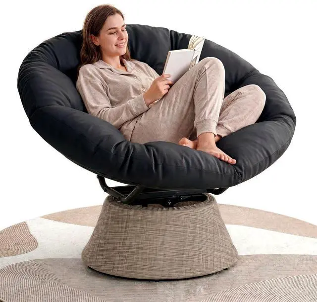 Main image of 2026 Upgraded 43 Papasan Chair with Non-Slip Cushion Anchor, Swivel Lounge Chair with Reinforced Steel Frame for Indoor/Outdoor, Comfortable Reading Chair for Living Room, Patio, Porch, Black