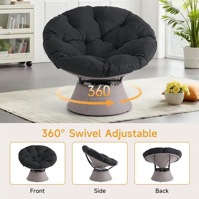Alt view image 5 of 7 - 2026 Upgraded 43 Papasan Chair with Non-Slip Cushion Anchor, Swivel Lounge Chair with Reinforced Steel Frame for Indoor/Outdoor, Comfortable Reading Chair for Living Room, Patio, Porch, Black