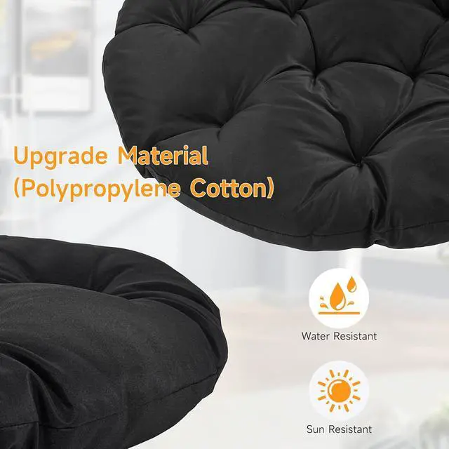 Alt view image 4 of 7 - 2026 Upgraded 43 Papasan Chair with Non-Slip Cushion Anchor, Swivel Lounge Chair with Reinforced Steel Frame for Indoor/Outdoor, Comfortable Reading Chair for Living Room, Patio, Porch, Black