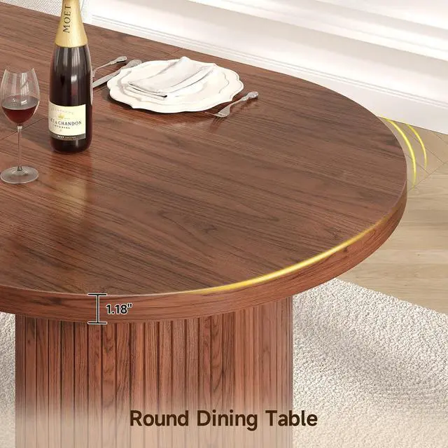 Alt view image 5 of 7 - 70.8 Inch Dining Table for 4-6, Oval Dining Room Table with Curved Fluted Wood Strip Base, Mid-Century Modern Kitchen Tables with Footpads, Dinner Tables for Living Room, Dining Room, Walnut