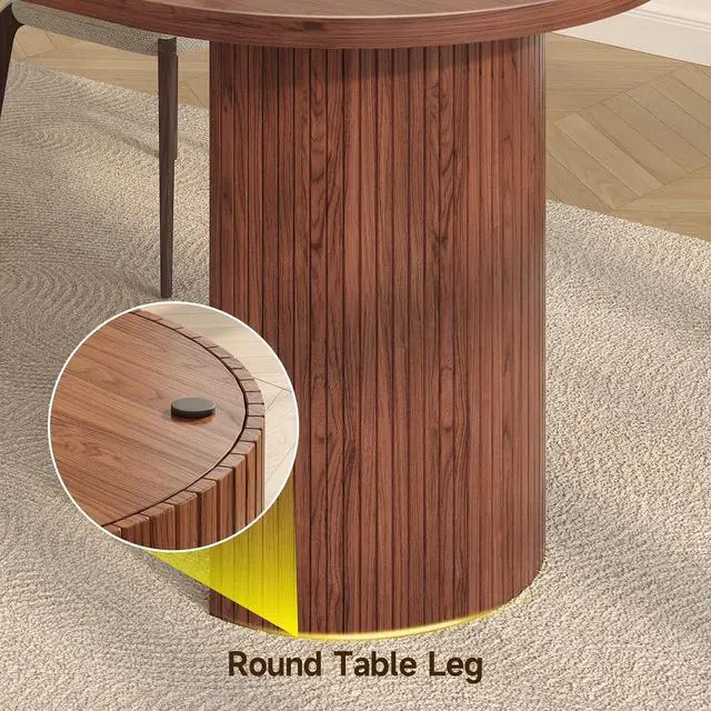 Alt view image 6 of 7 - 70.8 Inch Dining Table for 4-6, Oval Dining Room Table with Curved Fluted Wood Strip Base, Mid-Century Modern Kitchen Tables with Footpads, Dinner Tables for Living Room, Dining Room, Walnut