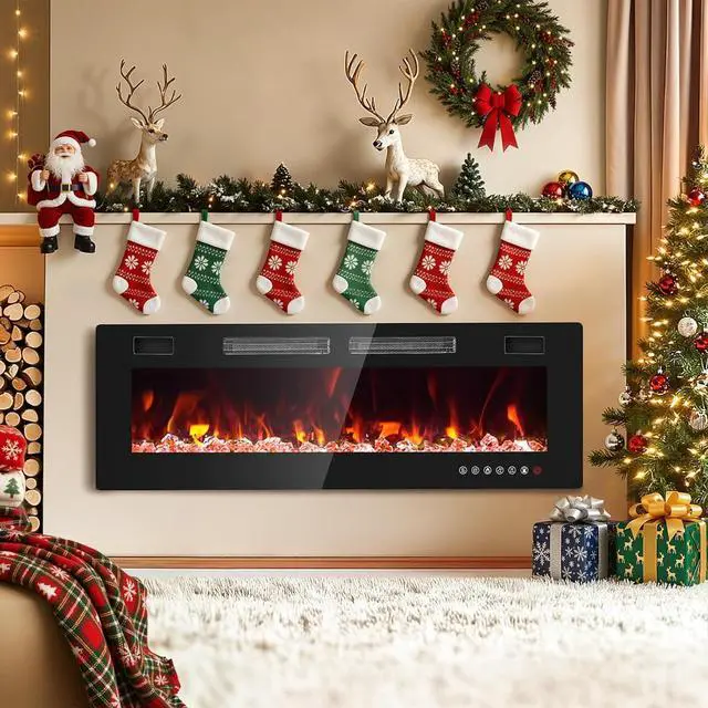 Main image of 50 Electric Fireplace Insert, Ultra Slim Fireplace with 2 Heat Fans, 750/1500W Recessed Fire Place with 12 Flame Color, Touch Screen