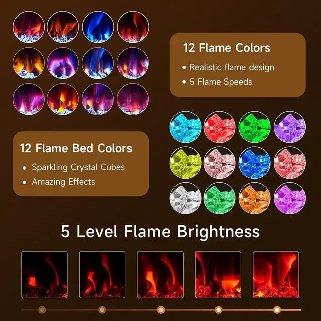 Alt view image 2 of 7 - 50 Electric Fireplace Insert, Ultra Slim Fireplace with 2 Heat Fans, 750/1500W Recessed Fire Place with 12 Flame Color, Touch Screen